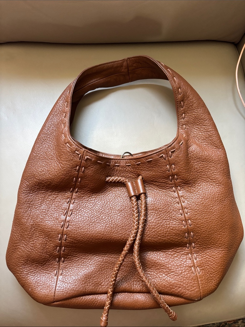 Talbots Cognac Brown Pebbled Leather Hobo
